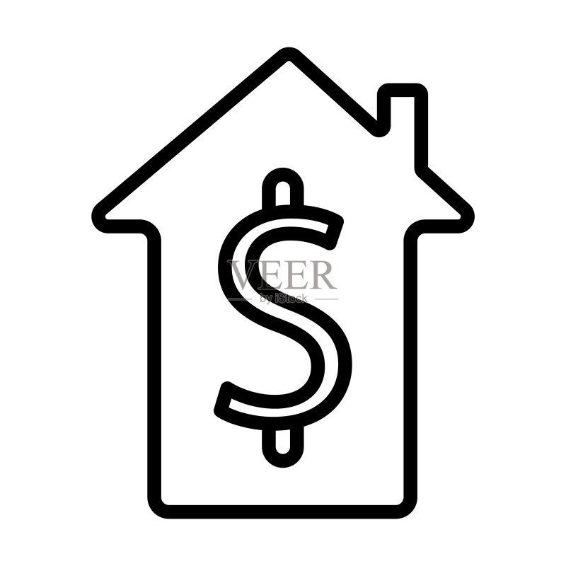 用户界面系列的房屋价值图标。白色背景上隔离的线性房屋价值、房屋、金融轮廓图标。用于Web和移动设备的线条矢量房屋价值标志、符号。图标素材