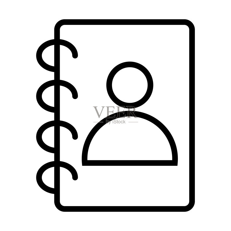 用户界面系列:联系方式笔记本图标。白色背景上的线性联系方式笔记本、电话轮廓图标。网页矢量符号图标素材