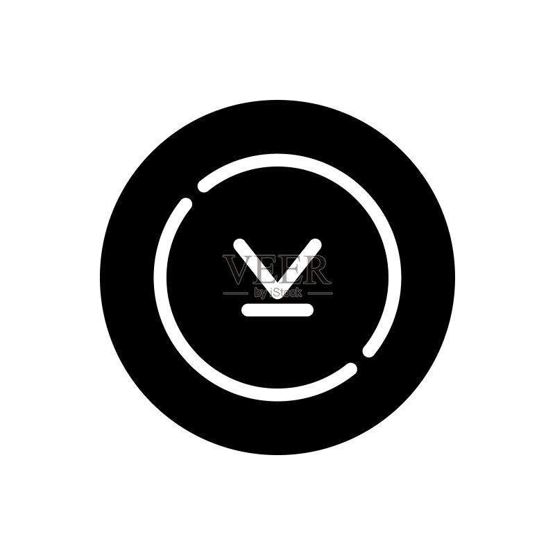 透明背景上的下载箭头图标。向下圆形应用按钮。矢量扁平库存插图中的上传网络符号图标素材