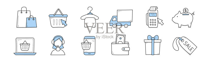 电子商务在线商店涂鸦图标图标素材