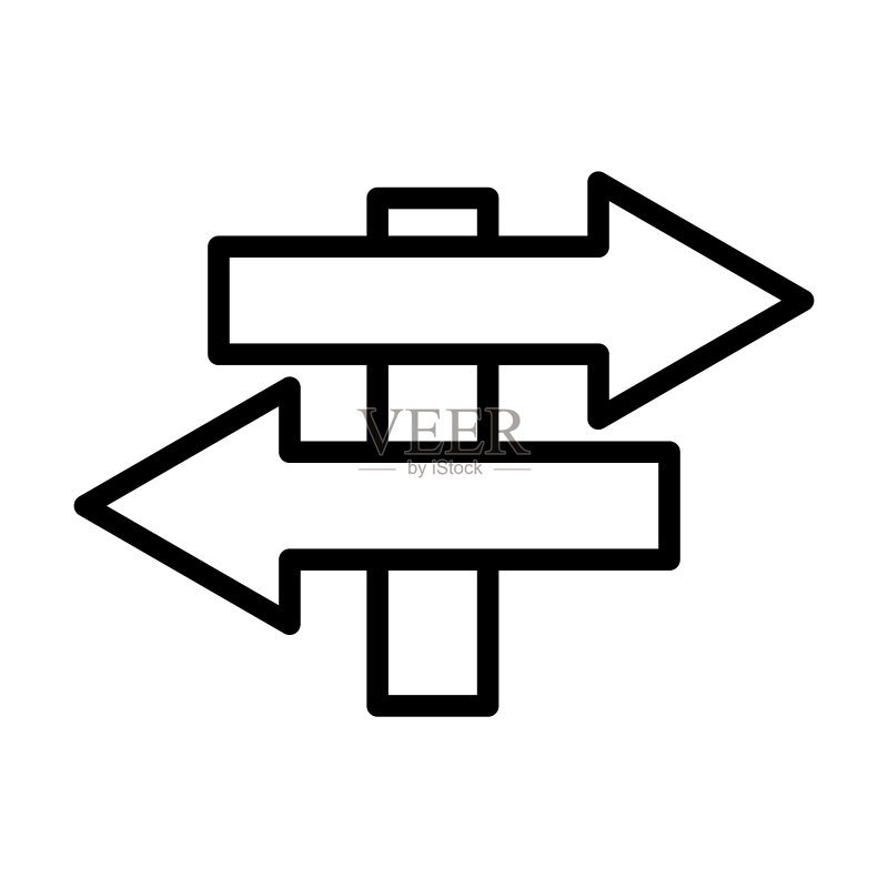 用户界面系列的路标指示牌图标:在白色背景上隔离的细线条路标指示牌、标志杆、道路轮廓图标,用于Web和移动的线条矢量路标指示牌标志、符号图标素材