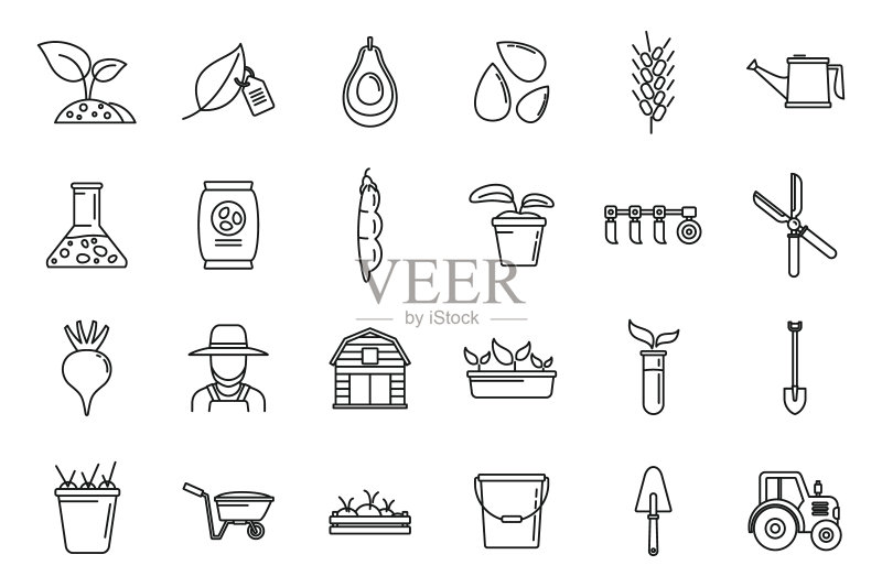 农艺师工具图标集,轮廓样式图标素材