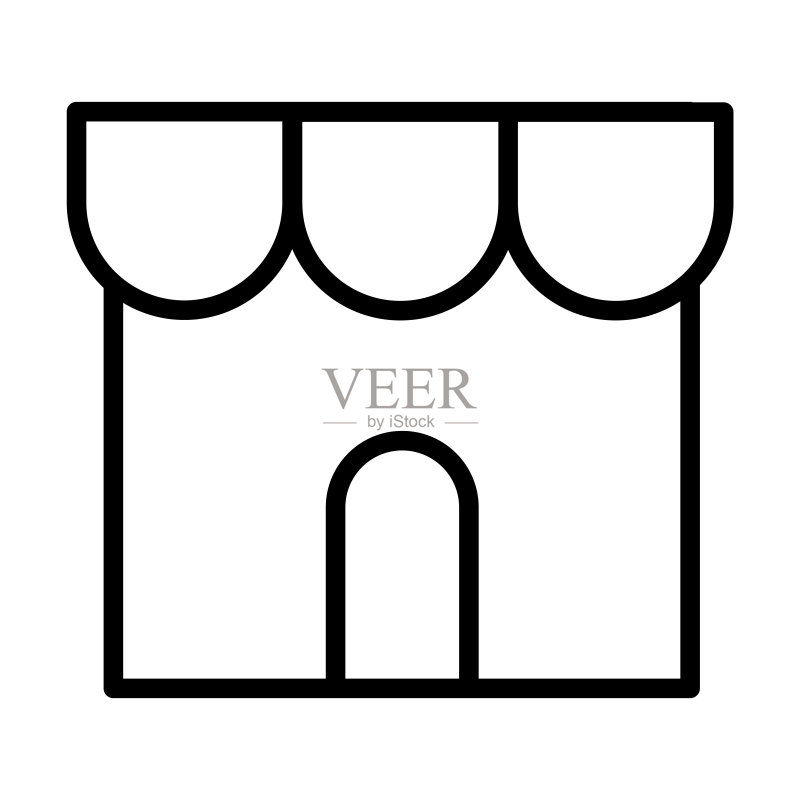 用户界面集合中的商店图标。白色背景上隔离的细线条商店、店铺、零售轮廓图标。用于网络和移动设备的线性矢量商店标志、符号。图标素材