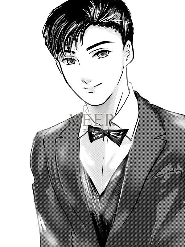 K-pop风格少女漫画插画:黑发英俊的王子插画图片素材