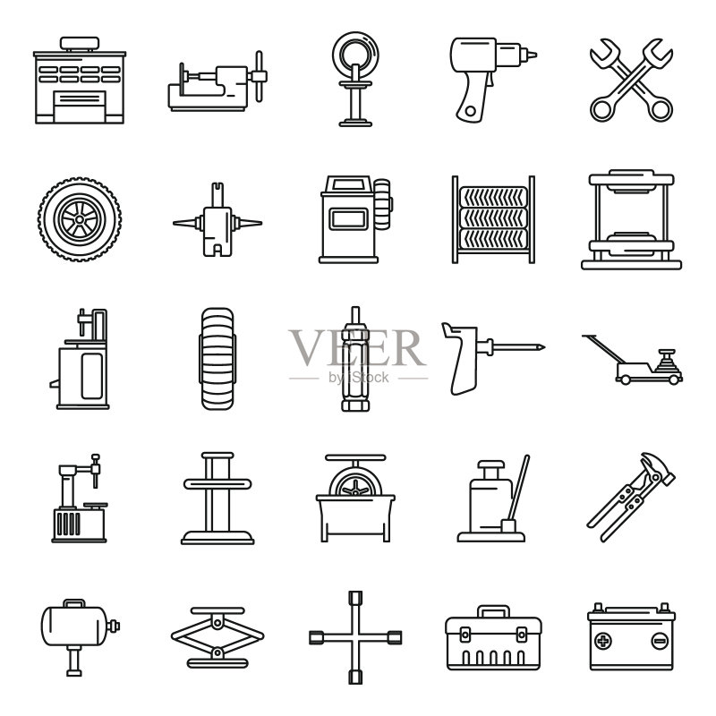 轮胎安装工具图标集(线条风格)图标素材