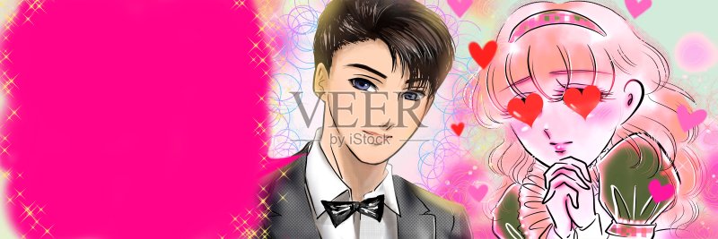 K-pop风格少女漫画插画:黑发英俊的王子插画图片素材