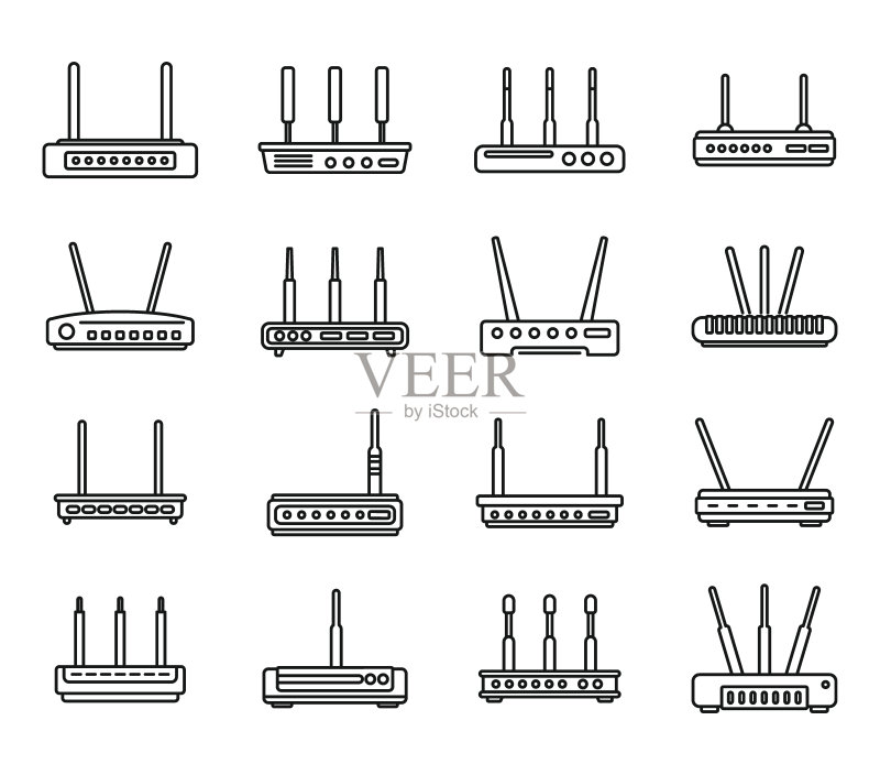 调制解调器图标设置轮廓矢量。互联网路由器图标素材