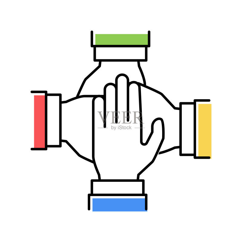 团队合作握手彩色图标矢量插图图标素材