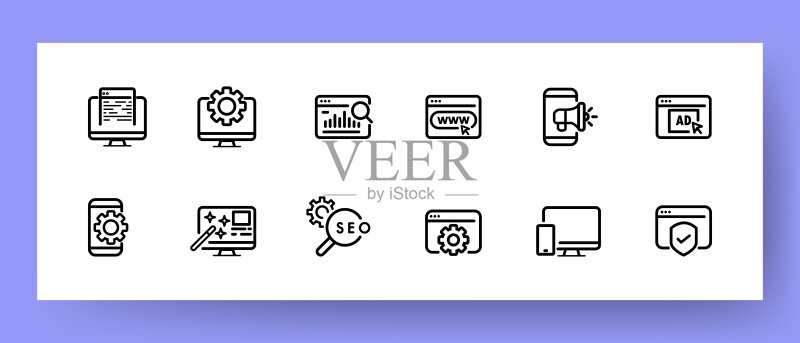 网上冲浪图标集:SEO设置、信息搜索等图标素材