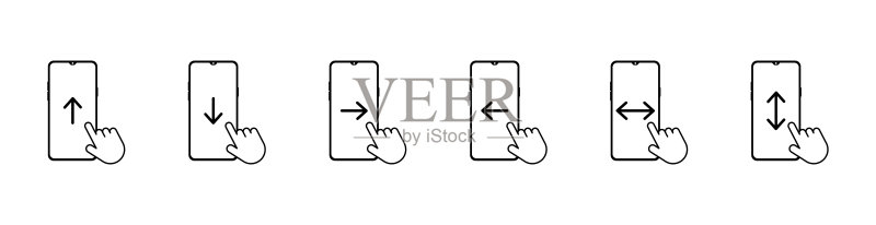 带手部光标的智能手机图标集,触摸屏,手部点击图标集矢量插画图标素材
