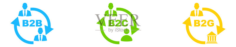 B2B、B2C和B2G商业图标,业务流程,营销概念图标素材