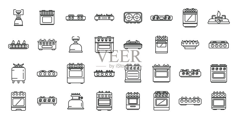 燃气灶图标轮廓矢量图:厨房烹饪图标素材