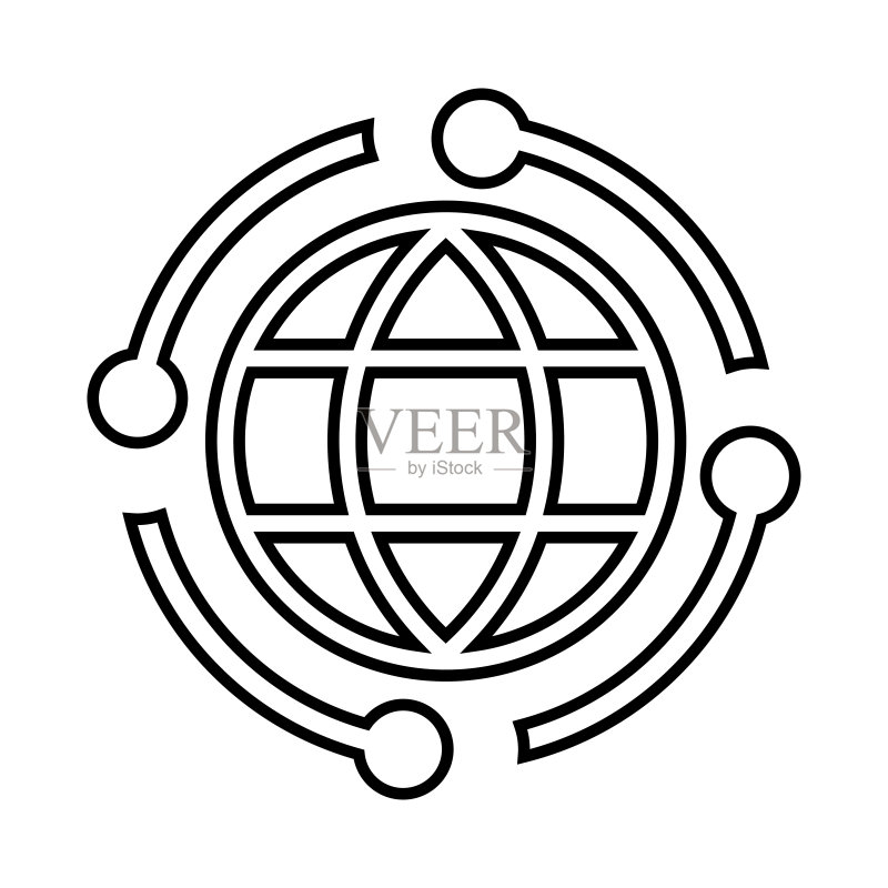连接互联网国际轮廓图标矢量线稿图标素材