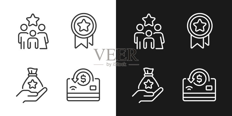 现金奖励像素完美线性图标集(深色、浅色模式)图标素材