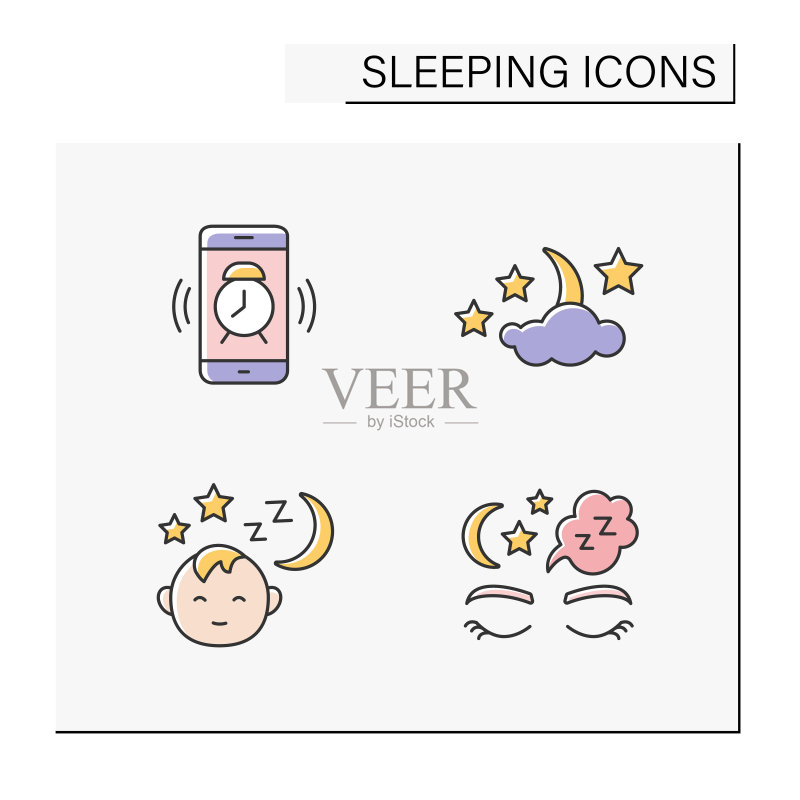 睡眠彩色图标集图标素材