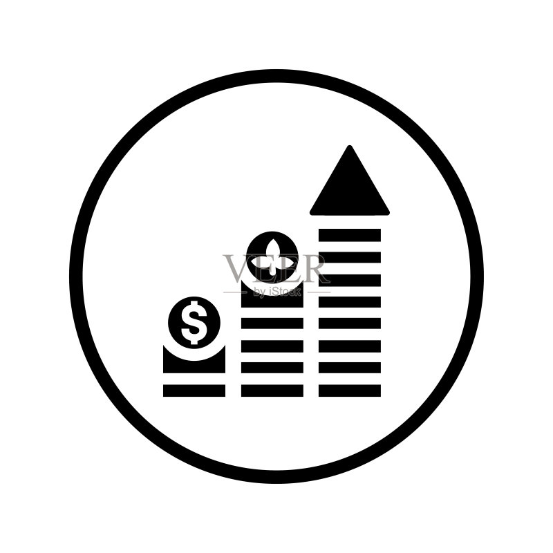 投资增长图标。黑色矢量图。图标素材