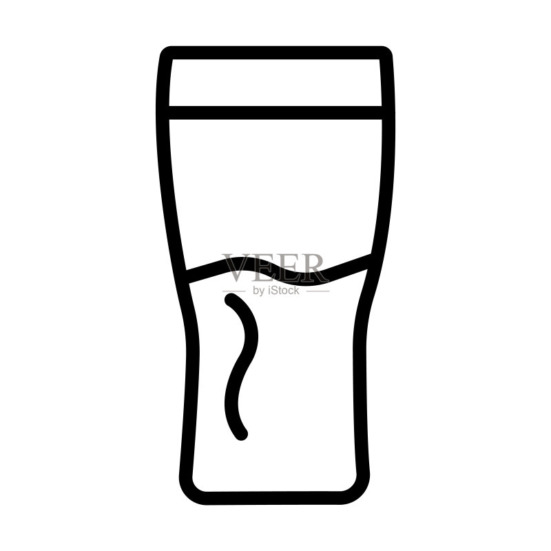 食品系列中的品脱图标。在白色背景上隔离的细线性品脱、酒吧、啤酒轮廓图标。用于网络和移动设备的线条矢量品脱标志、符号。图标素材