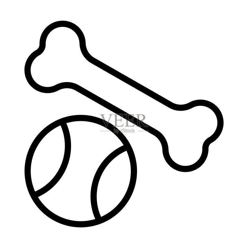 玩具系列中的幼犬玩具图标:白色背景上的线性宠物幼犬轮廓图标,用于网页和移动设备的矢量标志图标素材