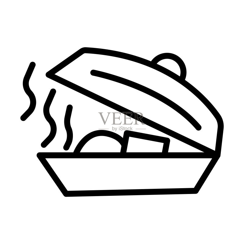 食物系列图标:细线性食物、食品、餐厅轮廓图标,在白色背景上隔离。用于Web和移动设备的线性矢量食物标志、符号。图标素材