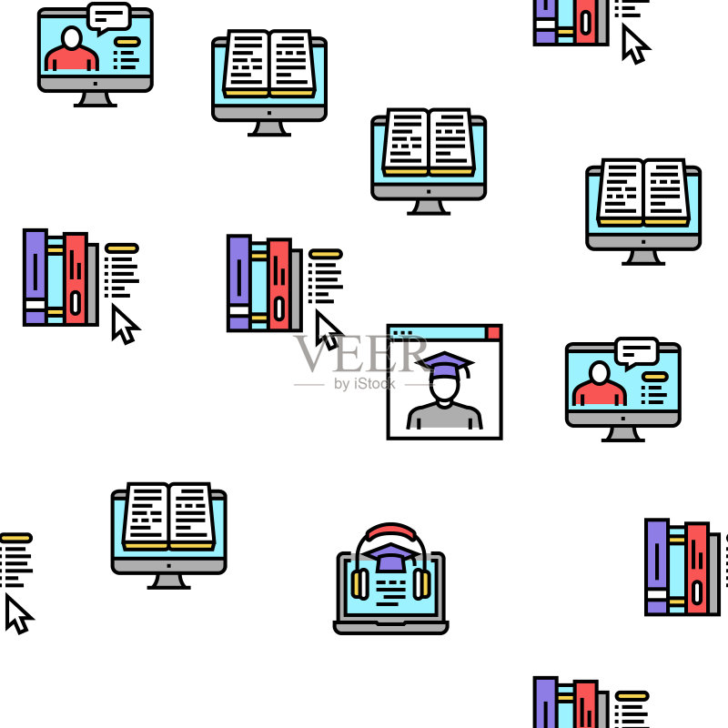在线教育书籍矢量无缝图案图标素材