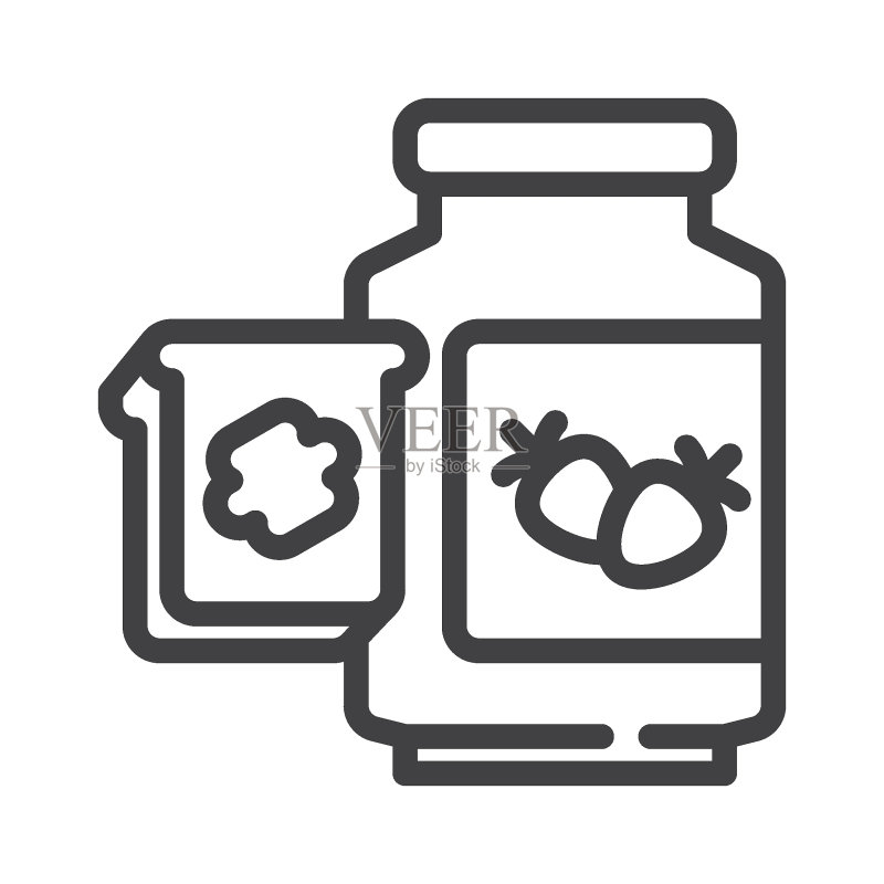 草莓酱吐司线性图标图标素材