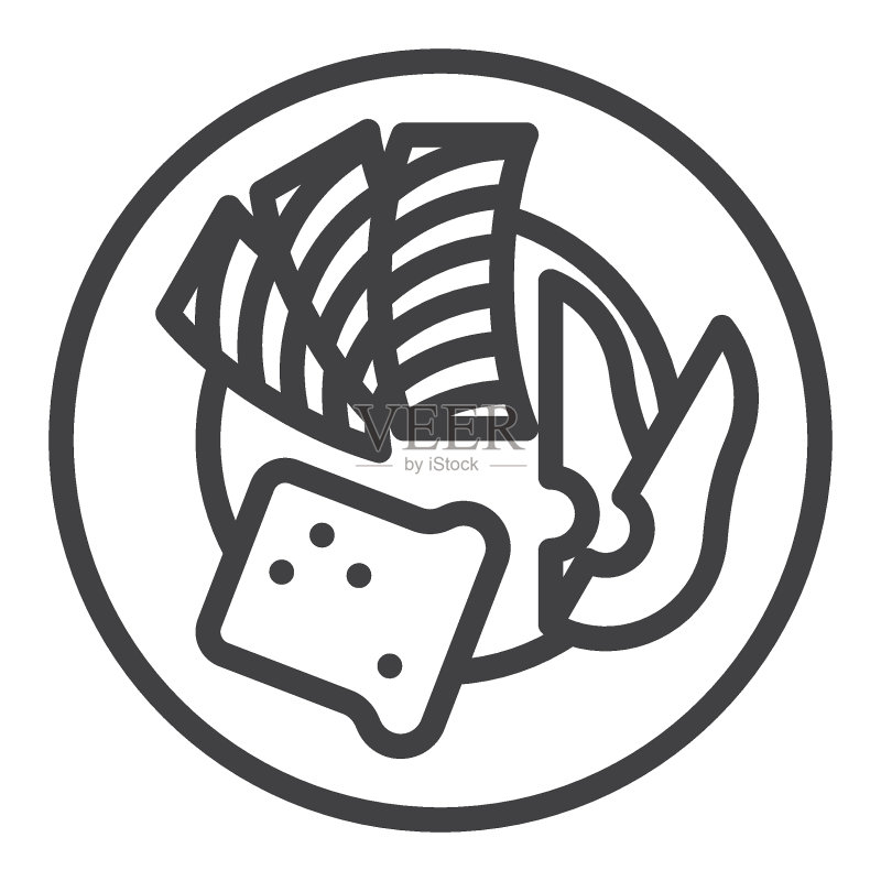 早餐:培根吐司线性图标图标素材