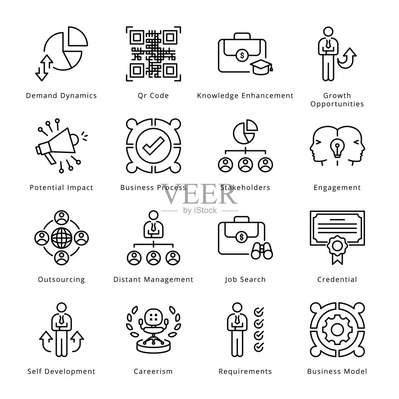 智能商务轮廓图标 - 描边矢量图标素材