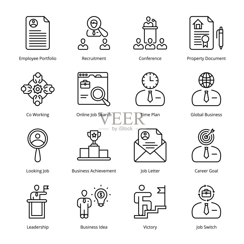 智能商务轮廓图标 - 描边矢量图标素材