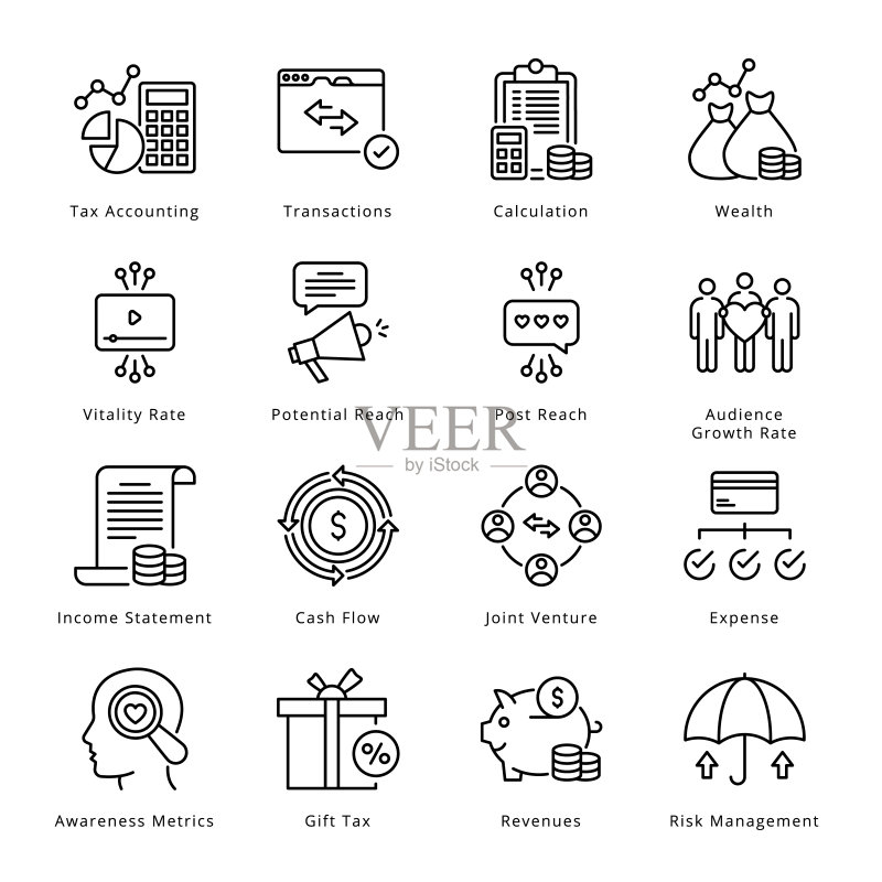 智能商务轮廓图标 - 描边矢量图标素材