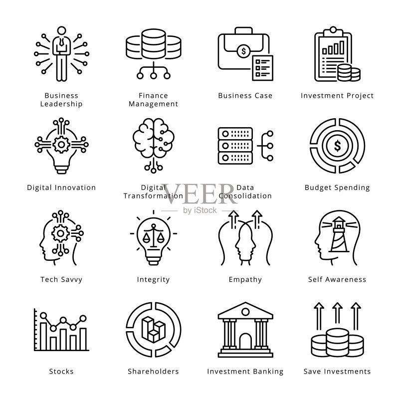 智能商务轮廓图标 - 描边矢量图标素材
