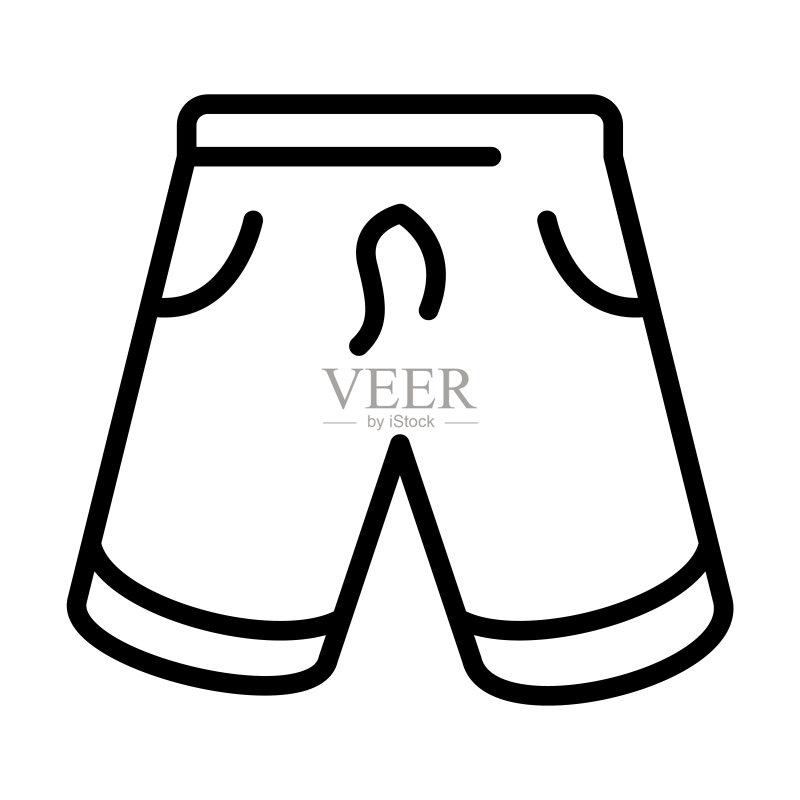 健身短裤图标(健身系列):白色背景上的健身短裤、健康服装线性图标,适用于网页和移动端图标素材