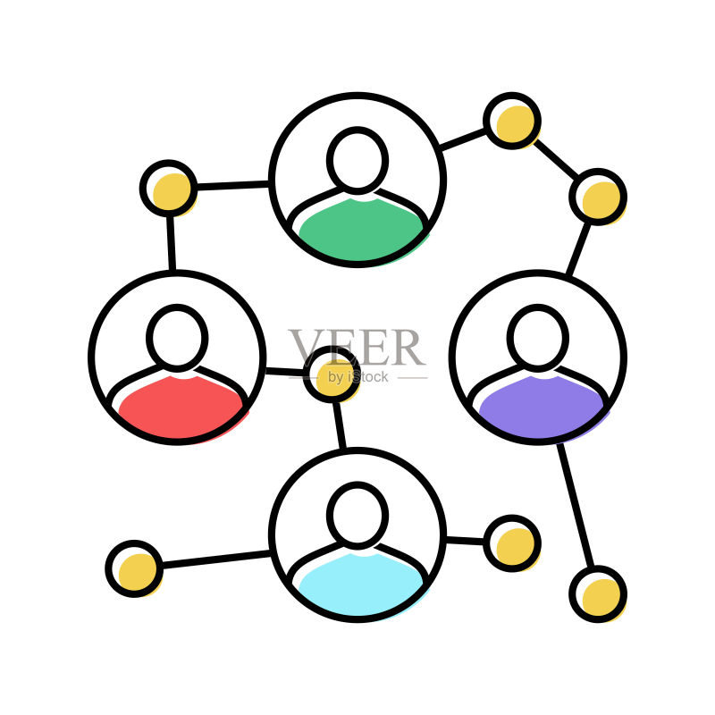 商人股东彩色链条图标矢量插图图标素材