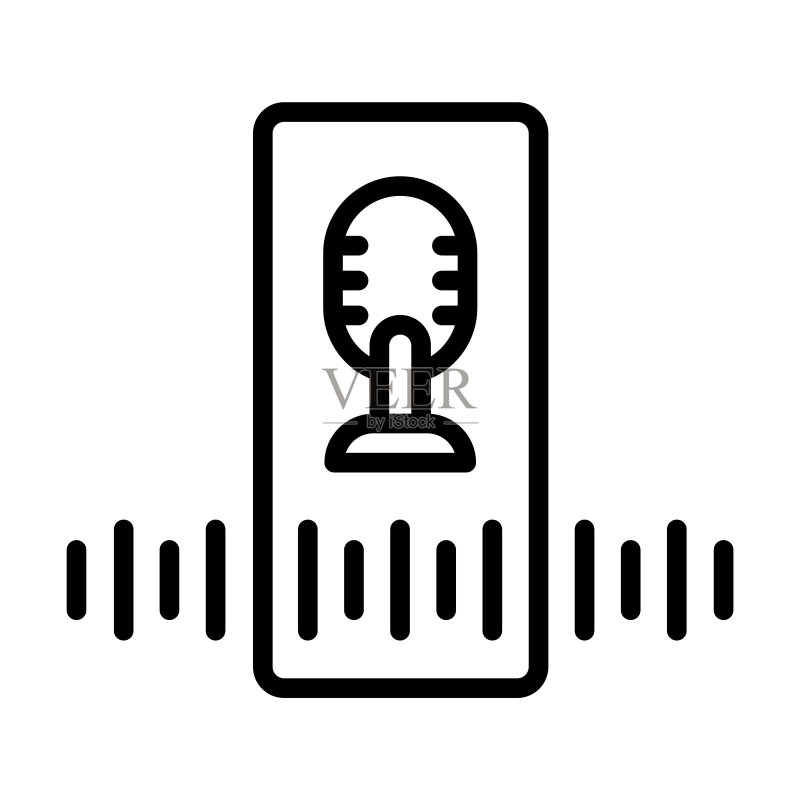 智能家居语音控制图标。白色背景上隔离的细线条语音控制、语音、控制轮廓图标。用于网页和移动设备的线条矢量语音控制标志、符号。图标素材