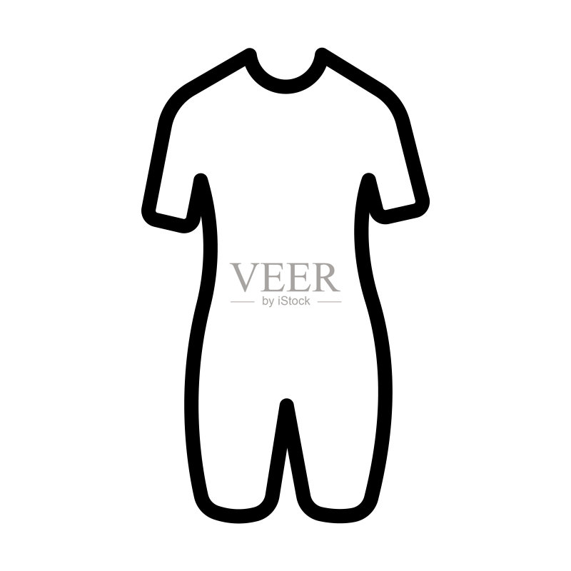 夏季系列潜水服图标:白色背景的线性潜水服、装备、海洋轮廓细线矢量标志图标素材