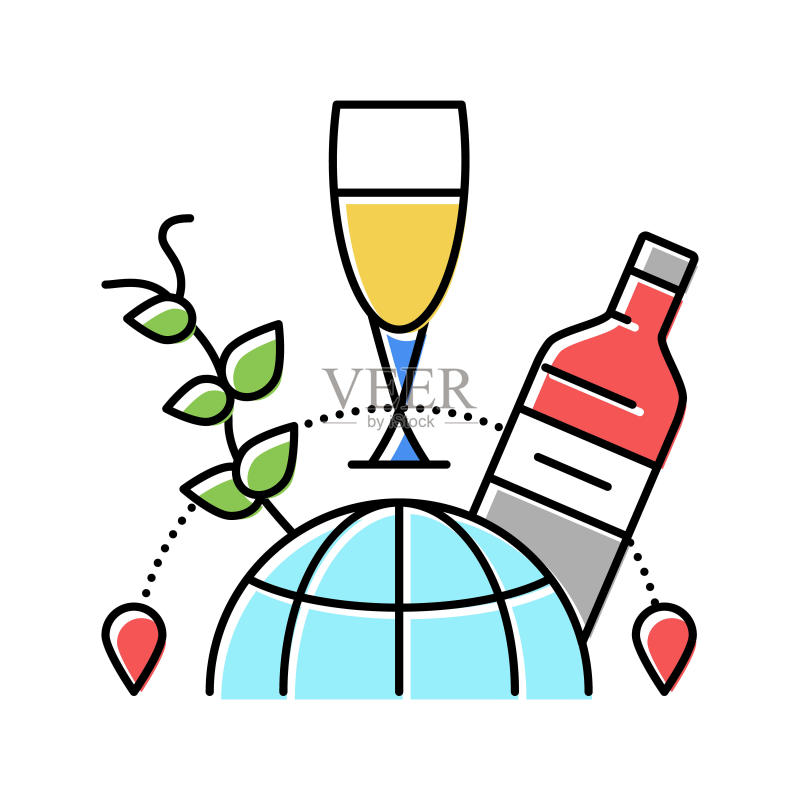 葡萄酒旅游彩色图标矢量插图图标素材
