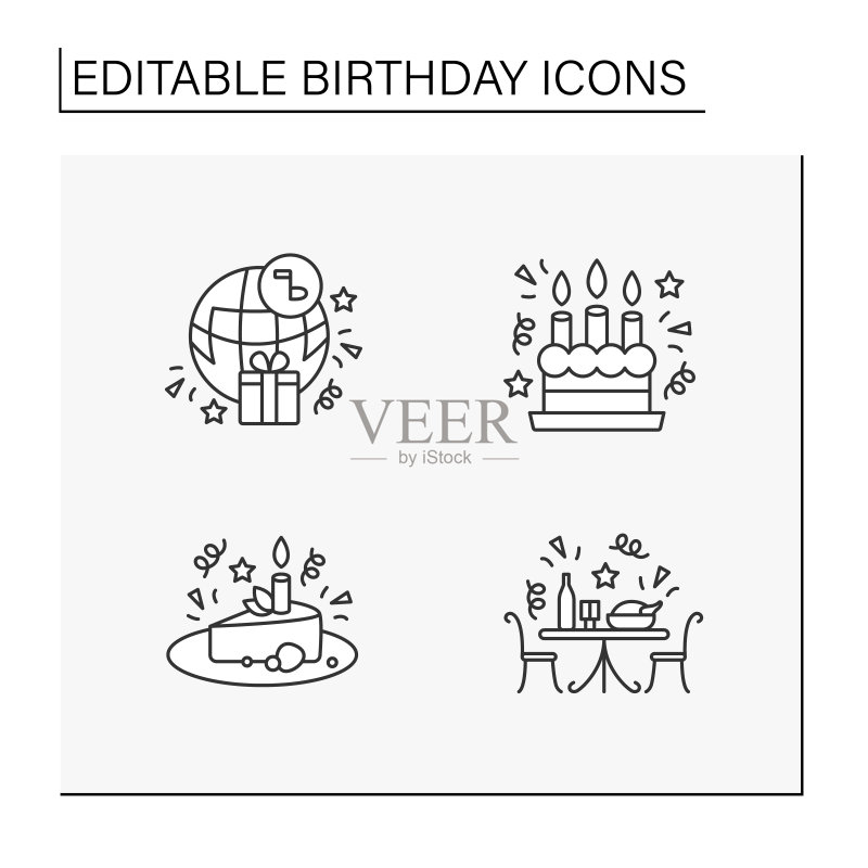 生日线性图标集图标素材