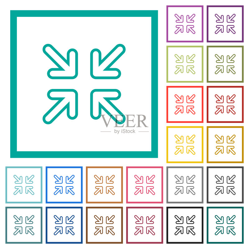 最小化箭头轮廓扁平彩色图标,带象限框架图标素材