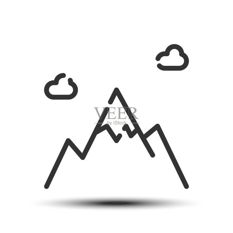 白色背景上的简约山脉轮廓图标,山脉和自然相关概念图标素材
