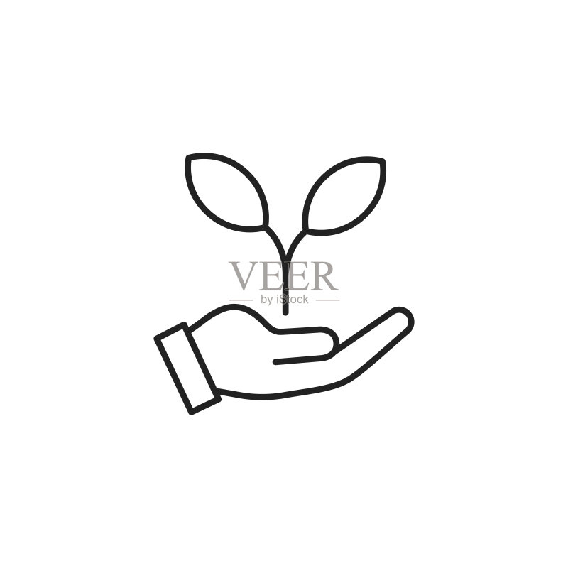 手持植物图标,环境保护黑色矢量插图图标素材