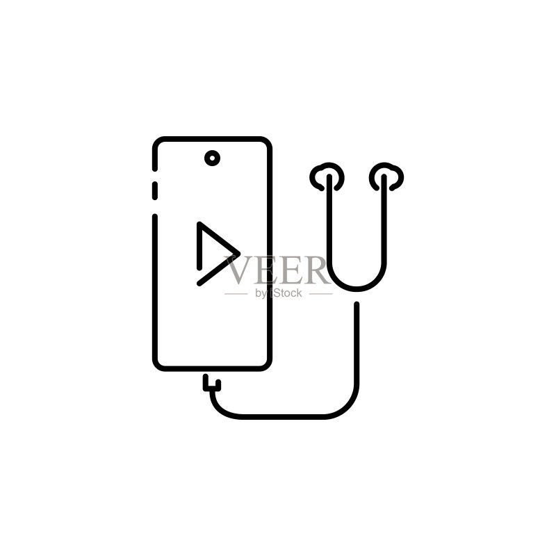 深色智能手机佩戴音乐耳机图标矢量图,带MP3音频图标素材