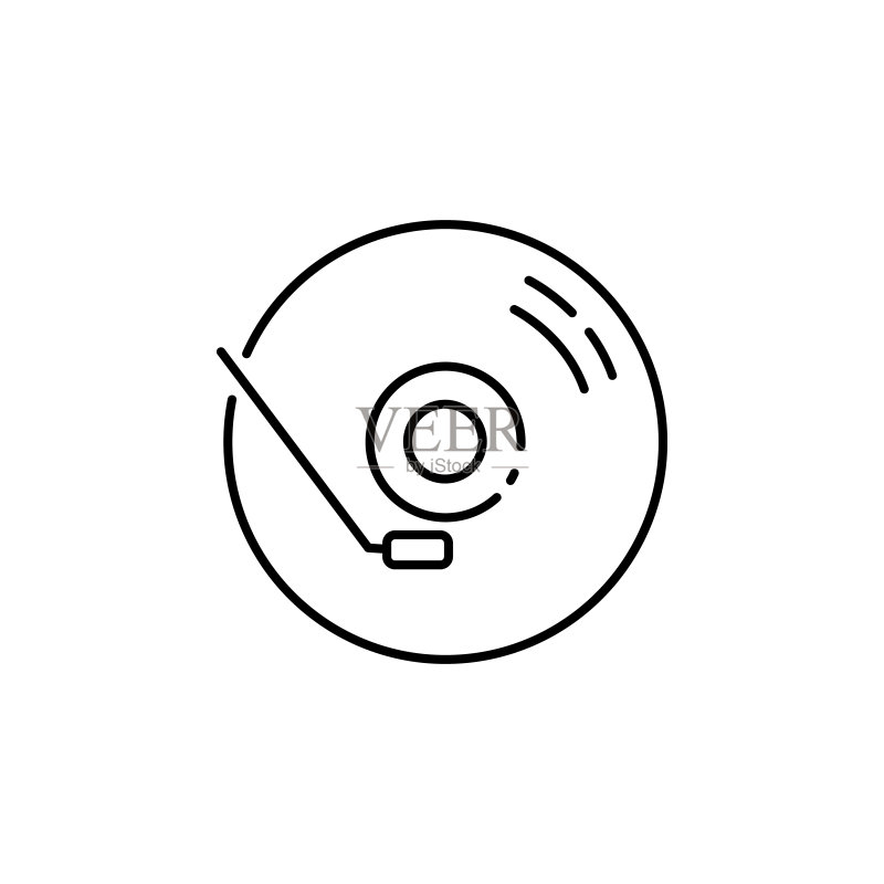唱盘线性图标:留声机或唱片播放器与音乐拾音器图标素材