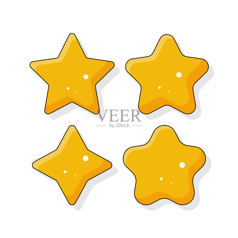 星星卡通矢量图,星星图标集合,在白色背景上隔离,矢量图图标素材