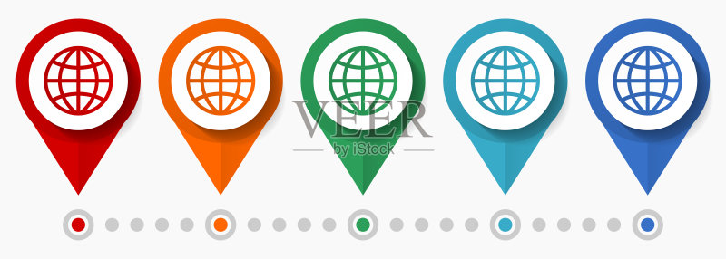 地球世界概念矢量图标集,扁平设计,易于编辑的信息图表模板图标素材