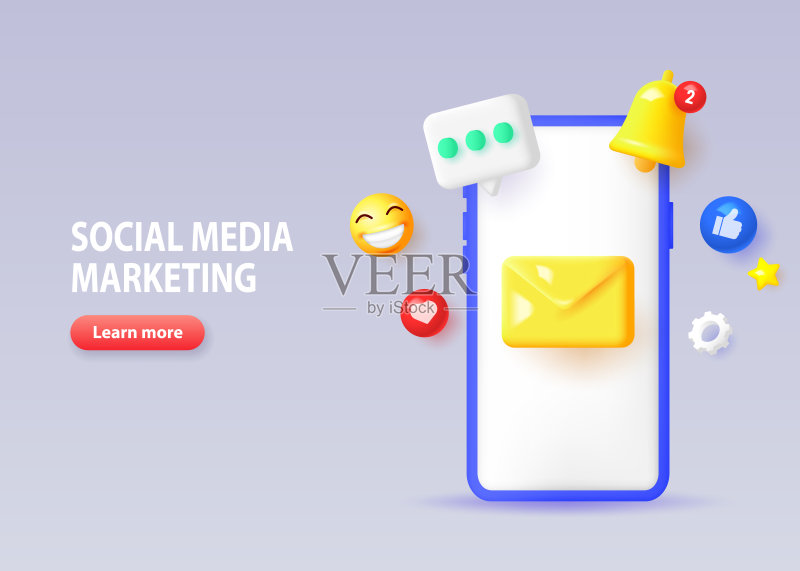社交媒体营销概念banner,带3D图标手机图标素材