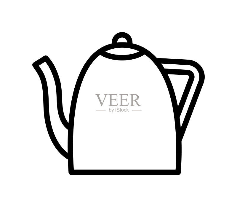 水壶扁平线条图标,茶壶,家用电器,移动概念和网页设计大纲标志图标素材