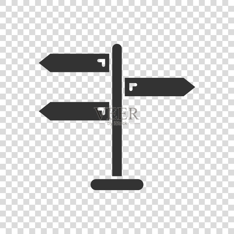 扁平风格的十字路口路标图标。白色孤立背景上的道路方向矢量图。路标商业概念图标素材