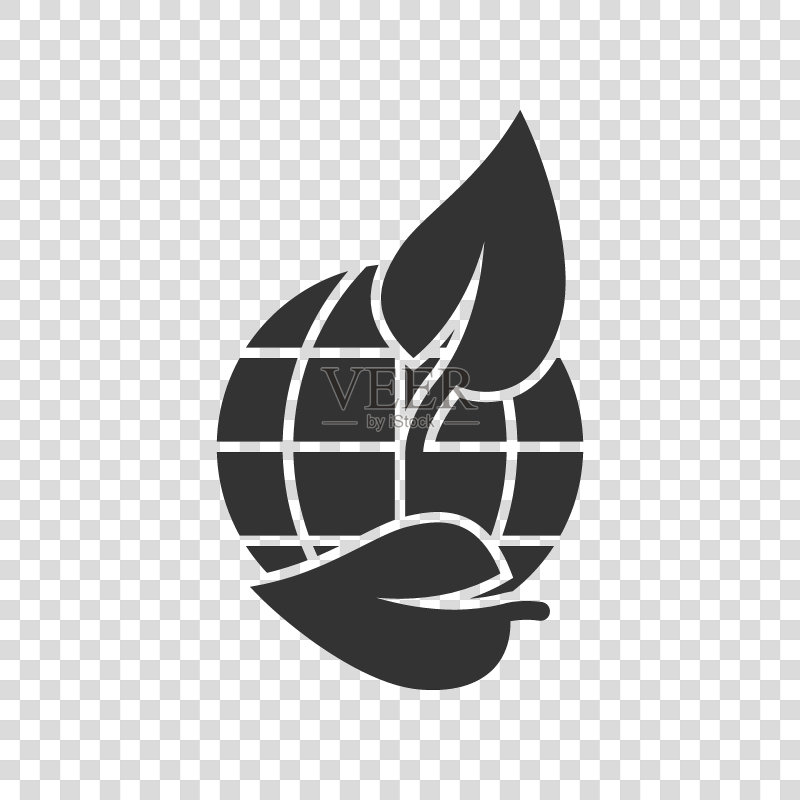 扁平风格的行星和树叶图标。世界和生态矢量图在白色孤立背景上。地球和有机商业理念。图标素材