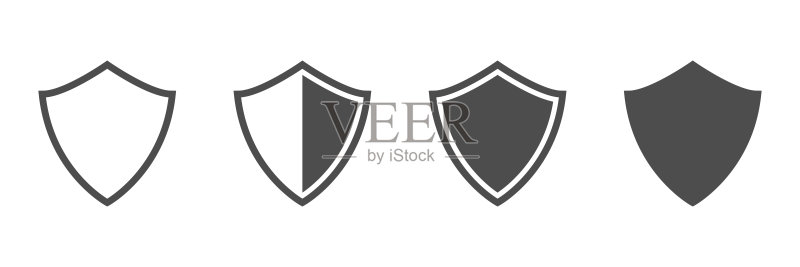 盾牌图标集。保护安全符号。图标素材