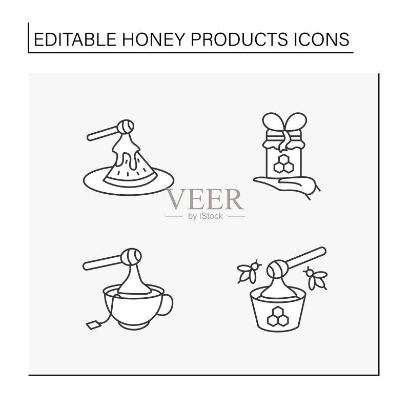 蜂蜜产品线性图标集图标素材
