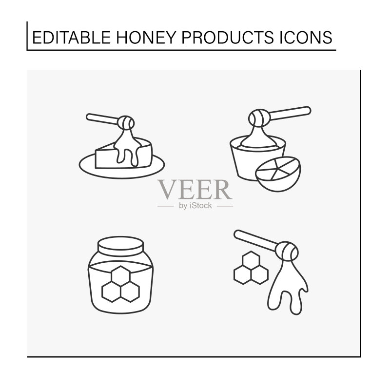 蜂蜜产品线性图标集图标素材
